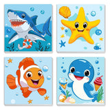 MXJSUA 4 Pack Cute Animals Paint by Numbers Kit with Framed Canvas for Ages 6-12 Kids, Shark Paint by Numbers Kits for Children Beginners, Acrylic Oil Painting for Home Wall Decor Gift (8x8 inch) MXJSUA