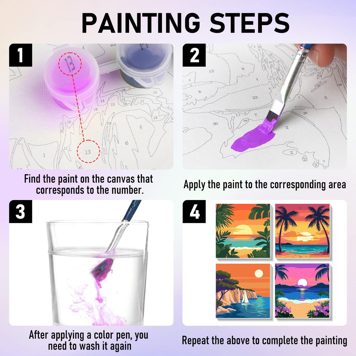 HEIBAGO Framed Paint by Numbers kit for Kids, 4 Pack Landscapes Paint by Numbers for Kids Ages 8-12, Sun Paint by Numbers Kits Children Beginner, DIY Acrylic Oil Painting for Home Wall Decor 8x8 inch HEIBAGO