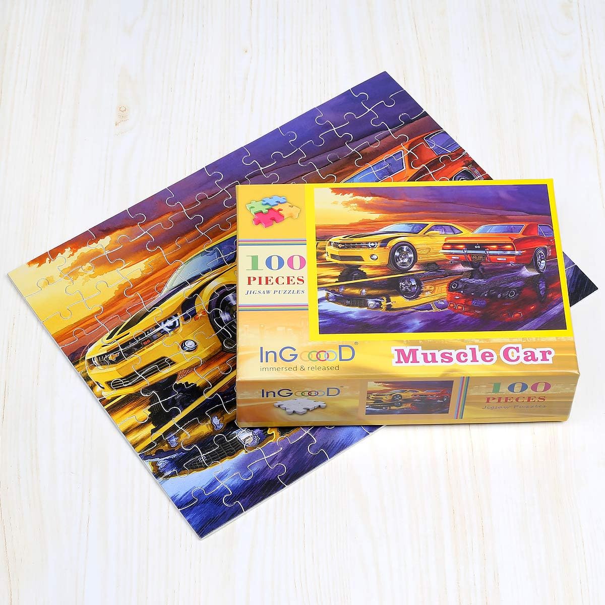 Ingooood-100 Piece Jigsaw Puzzles for Kids- Muscle Car-IG-0510 - Game Decompression Leisure Entertainment Recyclable Material Plastic Puzzle Toy Gift Ingooood