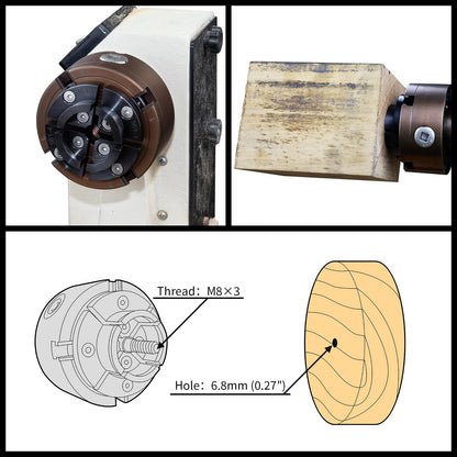 SIIIXS 4 Inch Wood Lathe Chuck Set 1" x 8TPI Thread & 3/4"x16TPI Adapter, Self-Centering 4 Jaw Wood Turning Chuck - WoodArtSupply