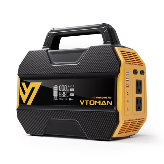 VTOMAN FlashSpeed 300 Portable Power Station, Only 7.4lbs with 7 Outlets, 230Wh LiFePO4 Generator with Up to 600W AC Outlet, 12V/24V DC Input Adapt RV/Van, PD 100W Type-C for Home Blackout, C - WoodArtSupply