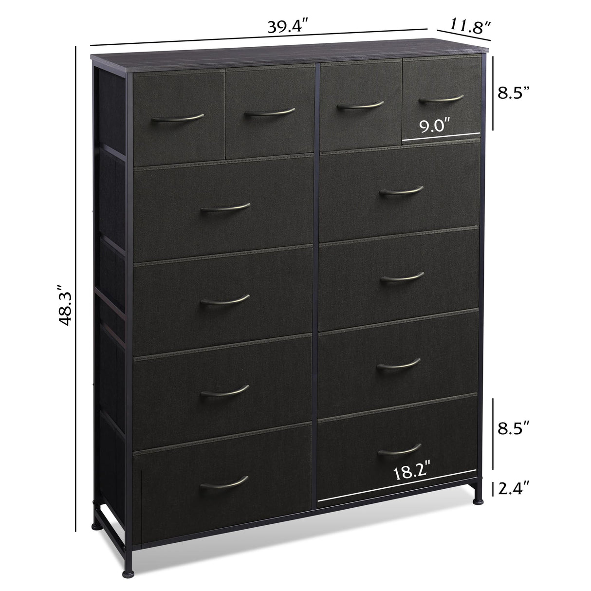 WLIVE Tall Dresser for Bedroom with 12 Drawers, Dressers & Chests of Drawers, Fabric Dresser for Bedroom, Closet, Fabric Storage Dressers with Storage Drawers, Steel Frame, Wood Top, Charcoal Black WLIVE