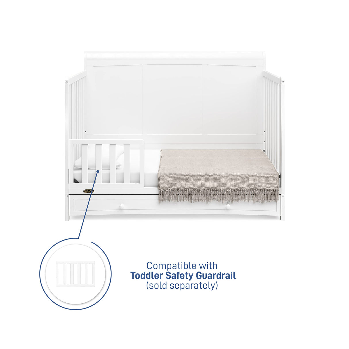 Graco Asheville 5-in-1 Convertible Crib with Drawer (White) – GREENGUARD Gold Certified, Crib with Drawer Combo, Full-Size Nursery Storage Drawer, Converts to Toddler Bed, Daybed and Full-Size Bed Graco