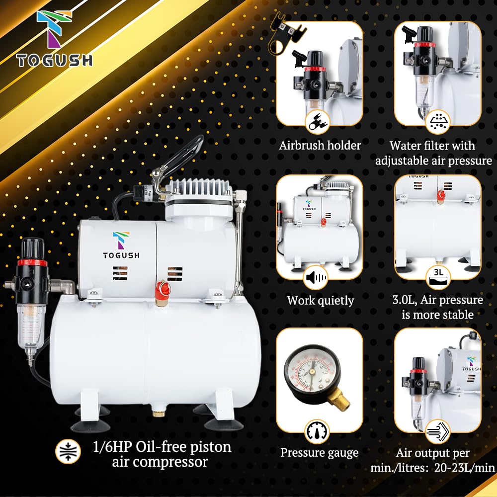 T TOGUSH Air Brush Kit with Air Compressor with Airbrush Cleaning Tools Double Action Airbrush for Model Painting Hobby Craft Airbrush Compressor T TOGUSH