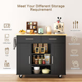 SUNLEI Kitchen Island with Storage Cart Table Rolling Butcher Block on Wheels Portable Large Mobile Counter Drop Leaf Moveable Farmhouse Floating Stand Alone Bar Drawers Wood Coffee Microwave Black SUNLEI