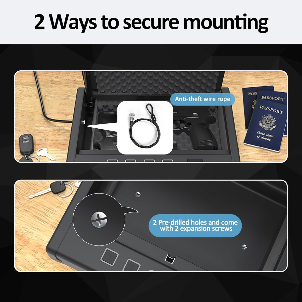 [ 20% Larger Capacity ] Biometric Gun Safe with Fingerprint Lock Box,Large Pistol safes for Handgun,nightstand Hidden Gun Storage for Bedside,Quick Access，Ammunition Storage Security Box for Home HARDROCK