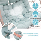 Patiorama 2 Person Double Egg Swing Chair with Stand Indoor Outdoor, Patio Wicker Rattan Hanging Egg Chair w/Cushion, Pillow, Foldable Hammock Chair 550lbs for Bedroom, Balcony, Garden (Light Blue) Patiorama