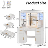 PAKASEPT Vanity Desk with Mirror and Lights, Fluted Makeup Vanity Desk with Lights 3 Colors, Glass Top Vanity with 16 RGB Colors Cabinet, 2 Shelves & 5 Drawers & Power Outlet for Bedroom PAKASEPT