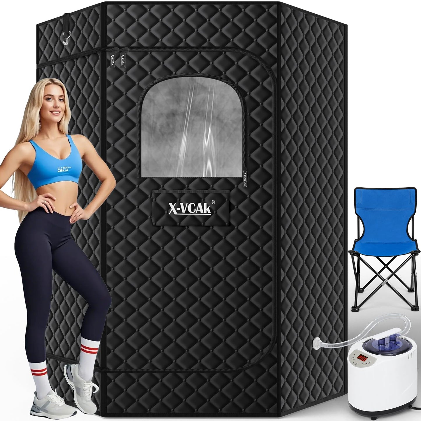 X-Vcak Extra Large Sauna Box, Steam Sauna, Portable Sauna for Home, Sauna Tent with 3L Steamer, Folding Chair and Remote Control, 9 Levels