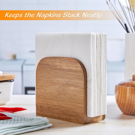 Acacia Wood Napkin Holder for Table, Wooden Upright Napkin Holders for Kitchen, Standing Napkin Dispenser for Kitchen Dining Room Party Cocktail Outdoor Use, Rustic Kitchen Table Decor ALELION