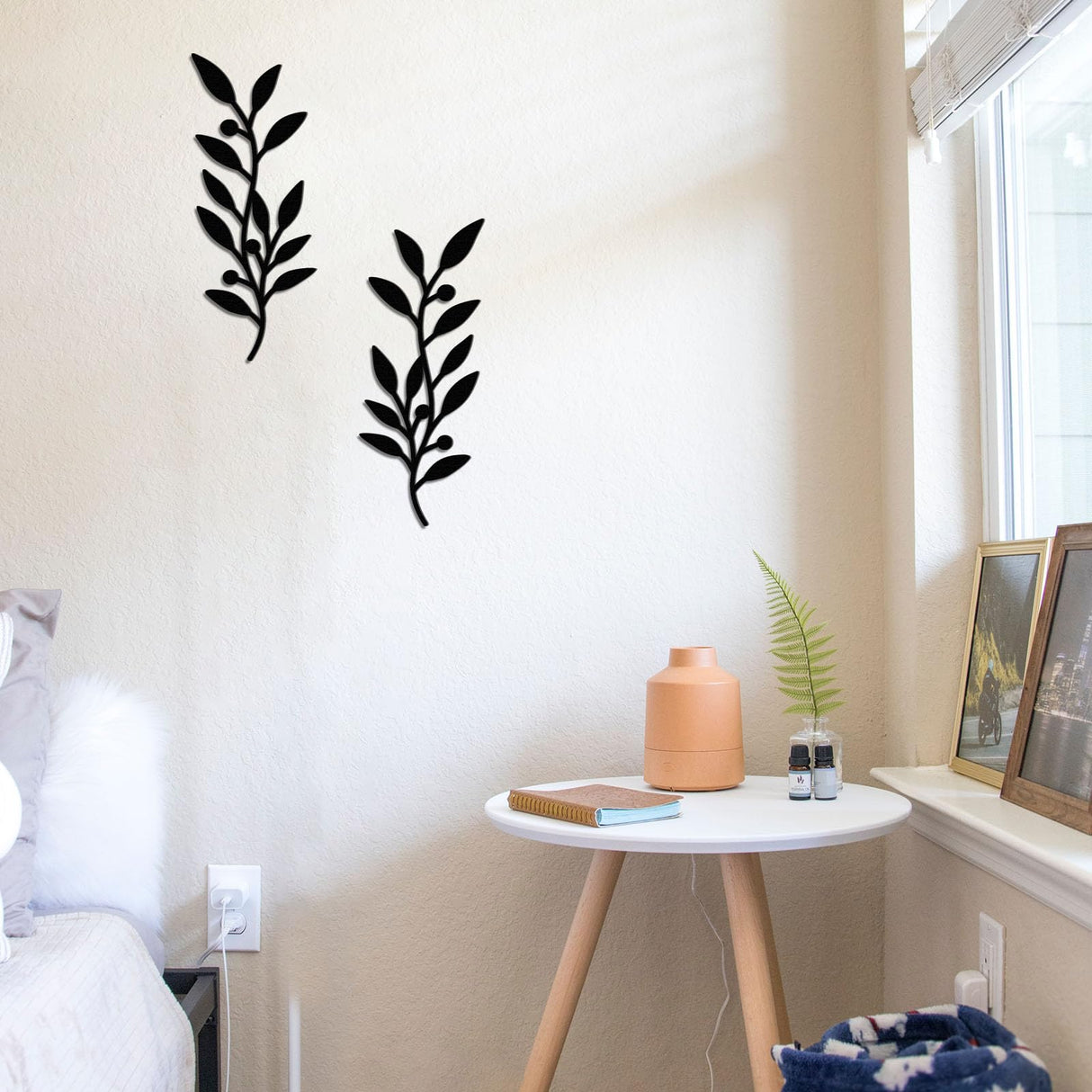 Zzbakress 2 Pieces Wooden Vine Olive Branch Leaf Leaf Wall Decor,Farmhouse Signs for Living Room Decoration (Black) Zzbakress
