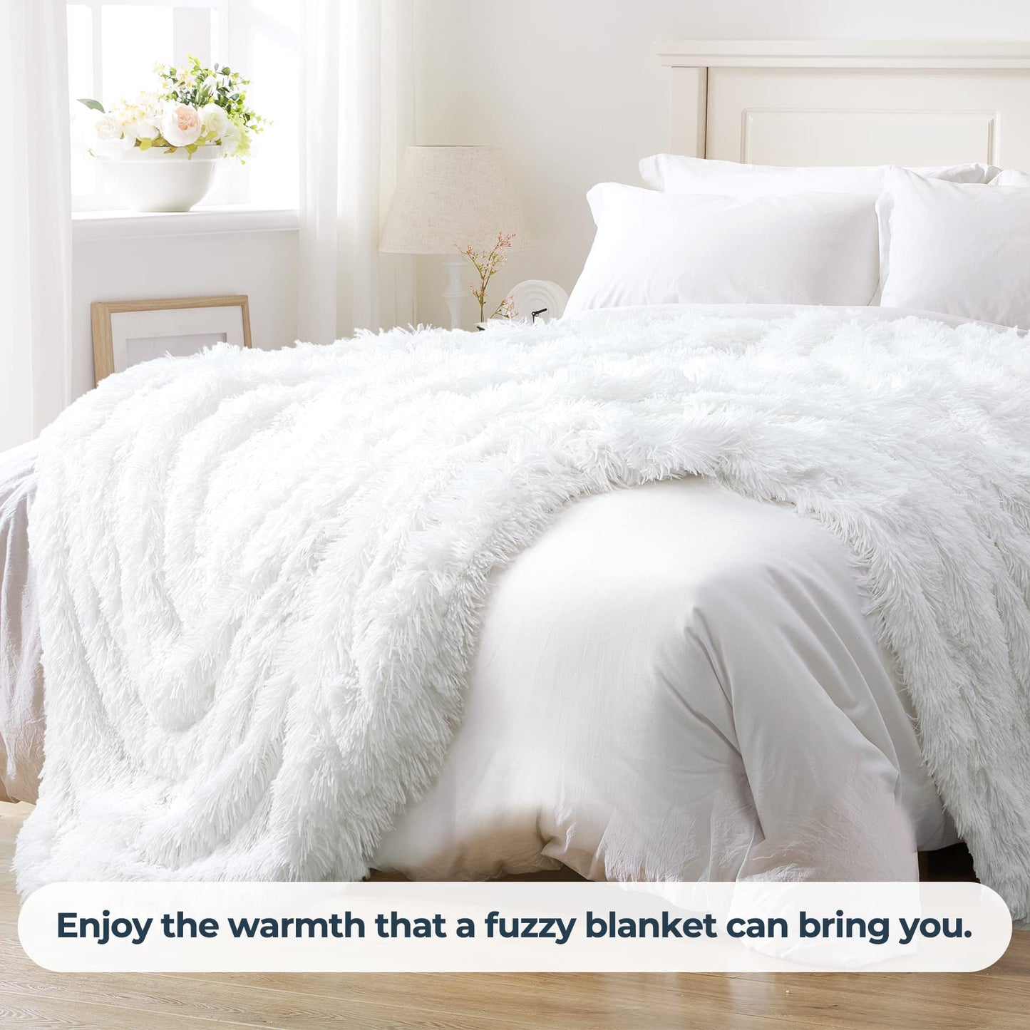 XYYZYZ Super Fluffy Throw Blanket, Faux Fur Fuzzy Blanket for Couch Sofa Bed, 50x60 Inches, Pure White