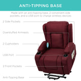 Best Choice Products Modern Linen Electric Power Lift Chair, Recliner Massage Chair, Adjustable Furniture for Back, Legs w/ 3 Positions, USB Port, Heat, Cupholders, Easy-to-Reach Button - Burgundy Best Choice Products