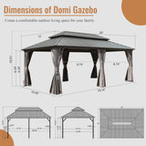 Domi 12' x 20' Hardtop Gazebo Permanent Metal Gazebo with Galvanized Steel Double Roof, Curtains and Netting for Patio, Backyard, Deck, Lawn, Grey domi outdoor living
