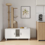 YDTOP Cat Litter Box Enclosure for 2 Cats, Hidden Litter Box Furniture with Scratching Pad, Double Room Wooden Cat House Washroom Storage Cabinet End Table, White YDTOP