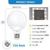 Vanity Light Bulbs, 6W LED Globe Light Bulbs (60W Equivalent), Daylight 5000K Round Light Bulbs for Vanity Makeup Mirror, G25 Bathroom Light Bulbs, 85-265V CRI85+, Non-dimmable, E26 Base 500LM, 4 Pack EvaStary