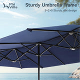 PHI VILLA 13ft Outdoor Market Umbrella Double-Sided Twin Large Patio Umbrella with Crank, Navy Blue PHI VILLA