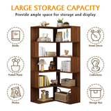 IOTXY 6-Tier L-Shaped Corner Bookshelf - 66" Tall Wooden Freestanding Bookcase with Open Shelf Units, Walnut IOTXY