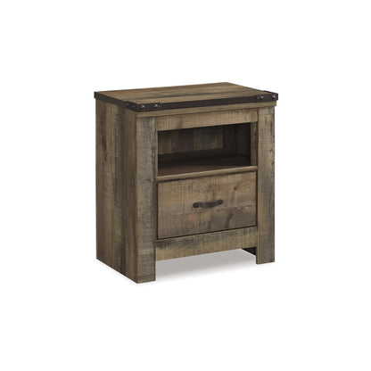 Signature Design by Ashley Trinell Rustic 1 Drawer Nightstand with USB Charing Stations, Warm Brown - WoodArtSupply