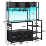 Itaar 47.2 Inch Bakers Rack with Power Outlet, Microwave Stand with Storage, Farmhouse Coffee Bar Cabinet Station with Wine Rack, Iron Grid and 8-S Hooks (Black) Itaar