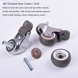Luxinika 1 Inch Caster Wheels with M6 Threaded Stem, Small Swivel Stem Casters Set of 4 with Brakes, TPE Rubber Rolling 15 mm Screw Wheels for Furniture Tiny Shopping Cart Wire Shelving Luxinika