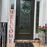 Rockin' Wood Indoor Outdoor Welcome Sign 5 Foot Vertical Rustic Reclaimed Wood Farm House Style for Front Door or Porch, Whitewash with Red Lettering Rockin' Wood