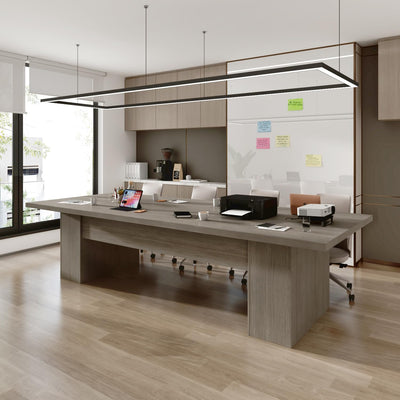 Homsee 118.1" W Rectangular Conference Room Table for 10-12 People, Versatile Modern Wood Seminar Meeting Table for Boardroom, Gray