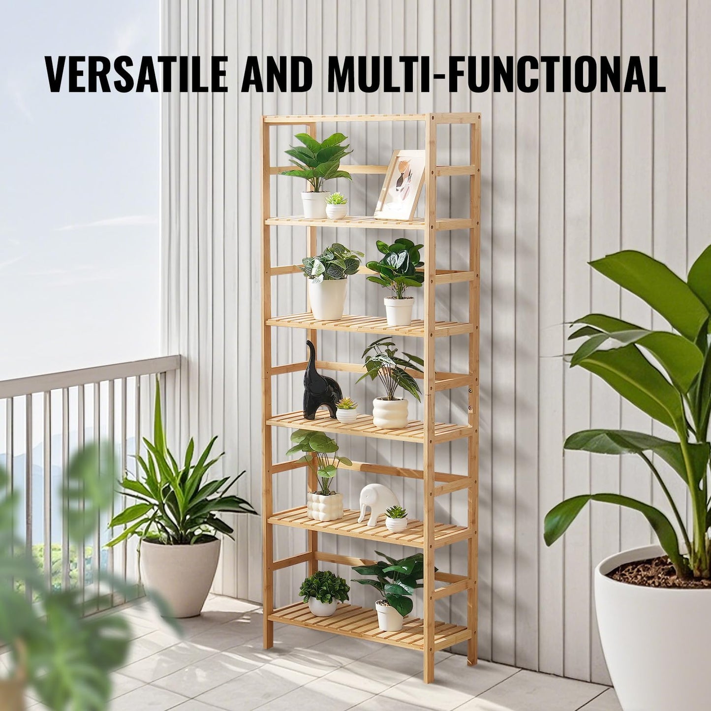 VEVOR 6-Tier Bamboo Shelf, Open Wood Bookshelf, Display Storage Rack Organizer, Freestanding Flower Plant Stand, Multifunctional Bamboo Bookshelf Ideal for Bathroom, Bedroom, Office, Study, Natural