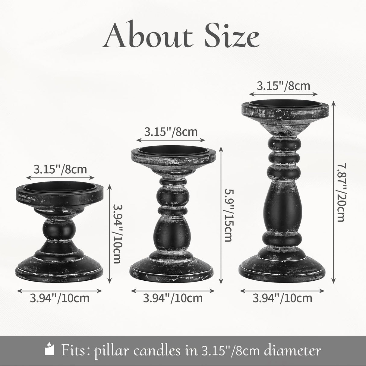 Inweder Wood Pillar Candle Holder: 3Pcs Rustic Black Candle Holders for Pillar Candles Wood Candle Holders Distressed Wooden Farmhouse Candle Holder Large Rustic Candle Holder for Fireplace Table Inweder