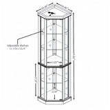 Luxepurilyn Light Oak Lighted Corner Curio Cabinet with Glass Doors - Display Case for Living Room, Antique Collections, Wine & Bar Storage Luxepurilyn