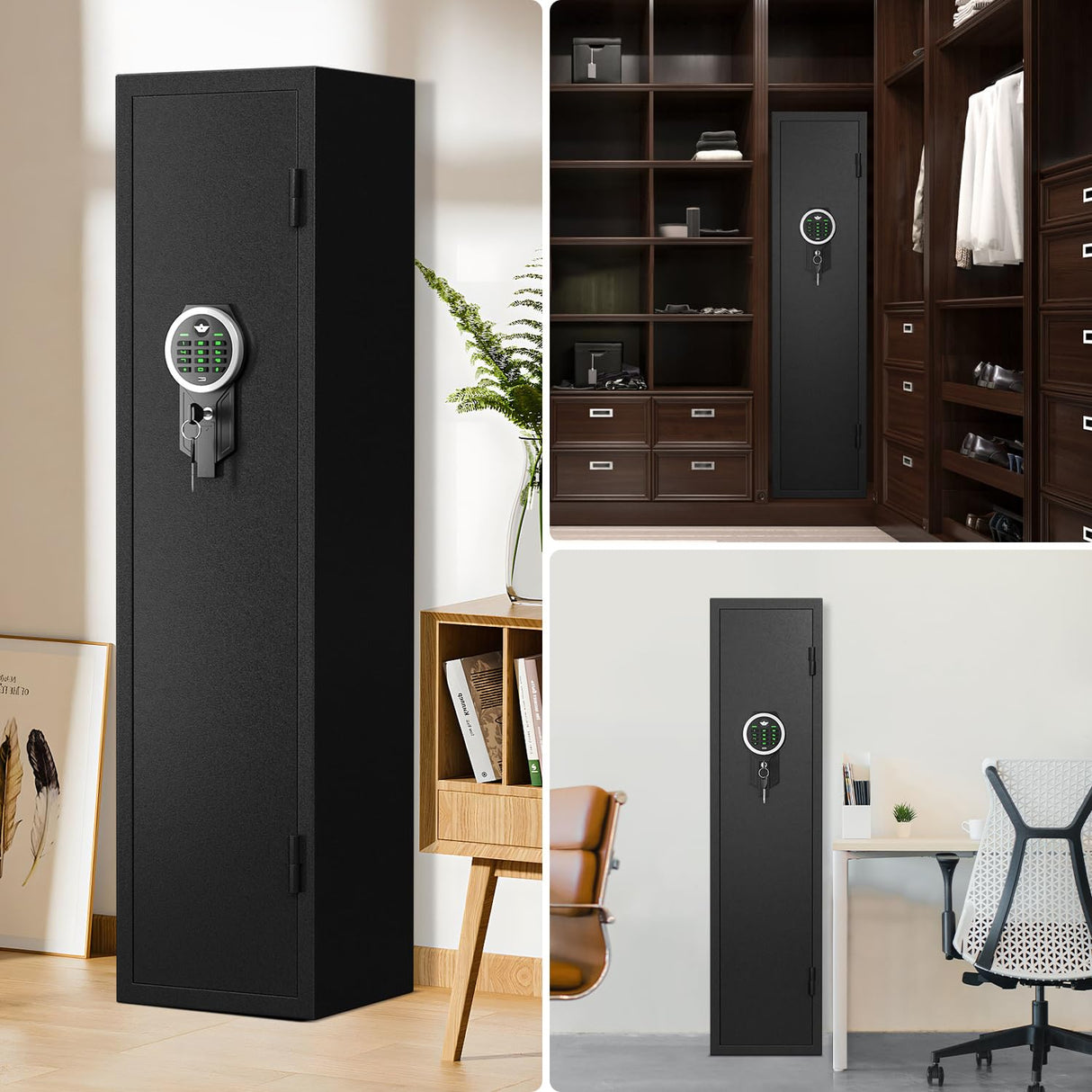 RIFLEWELL [2024 NEW] 2-3 Rifle Gun Safe, Digital Keypad Large Long Gun Safe for Home Rifle and Shotguns, Quick Access Gun Cabinets with LED Light, Gun Safe with Adjustable Gun Rack and Removable Shelf Riflewell