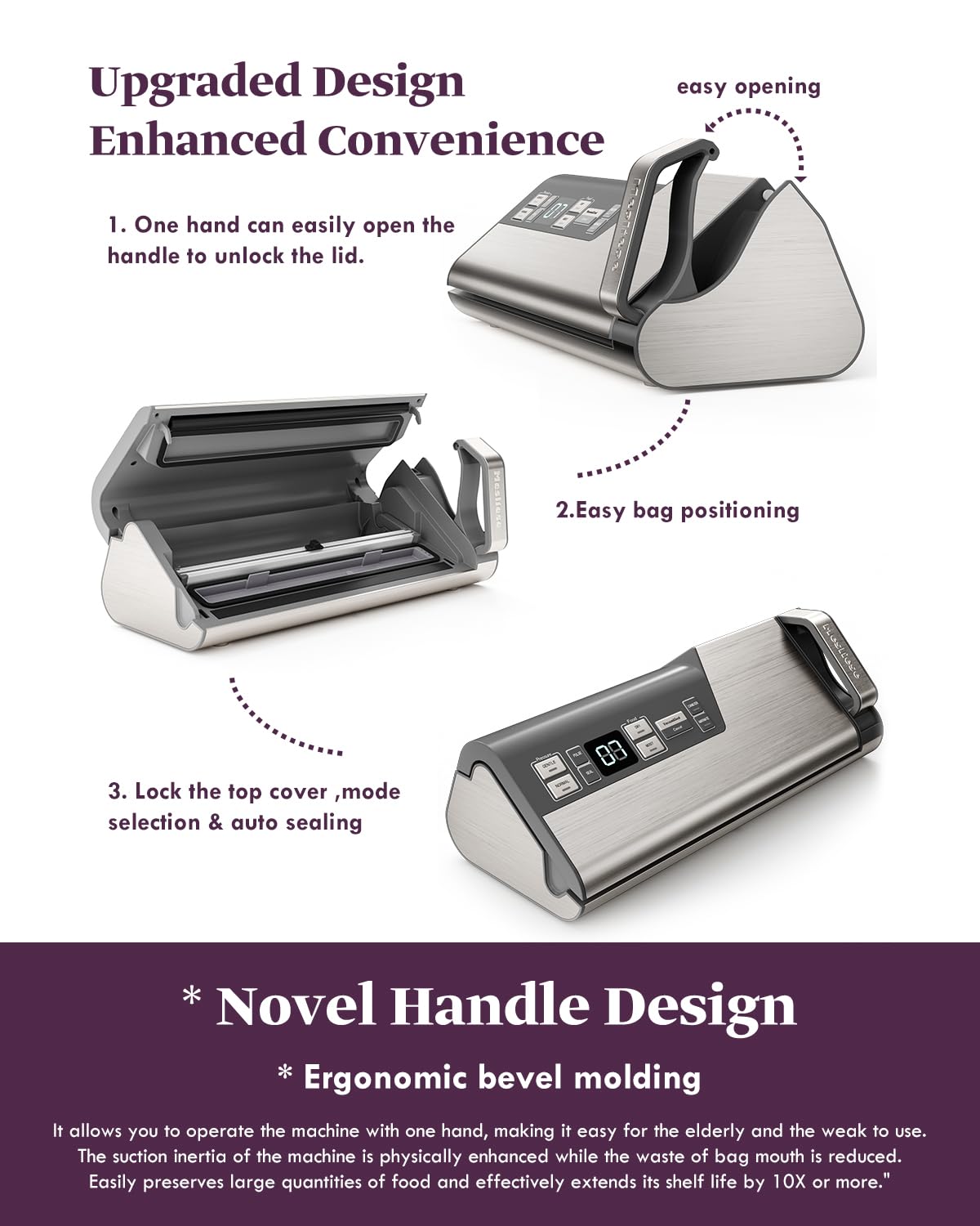 Mesliese Vacuum Sealer Machine, 95kPa 140W One Hand Operation Food Sealer, Double Seal Strip with Build-in Cutter & Countdown Display, 2 Bag Rolls, 5PCS Pre-cut Bags, PULSE & Marinate Enabled Mesliese