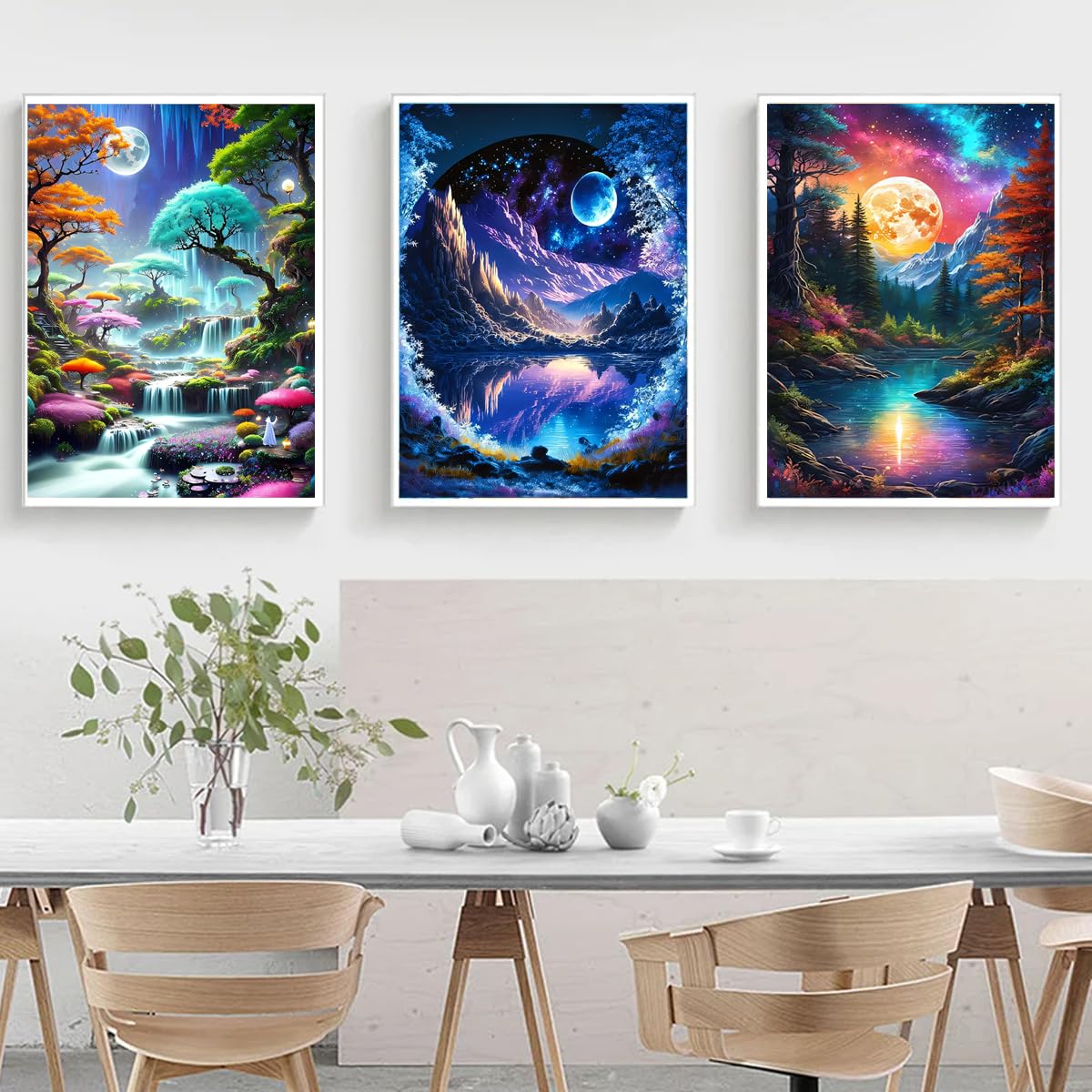 Canrichshop 6 Packs Diamond Art Painting Kits for Adults,Beach Moon Diamond Painting Kits for Beginners,Landscape 5D Full Drill Diamond Dots,Gem Art Crafts for Adults Wall Decor 12x16inch Canrichshop