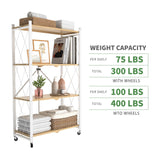 4 Tier Foldable Storage Shelf with Wheels,Folding Shelving Loads 400 LBS,No Assembly Bookshelf,Metal Shelving Units Storage for Garage,Living Room,Kitchen,Pantry, Office(27.9 x 13.3 x 49 in,White) FREGREE