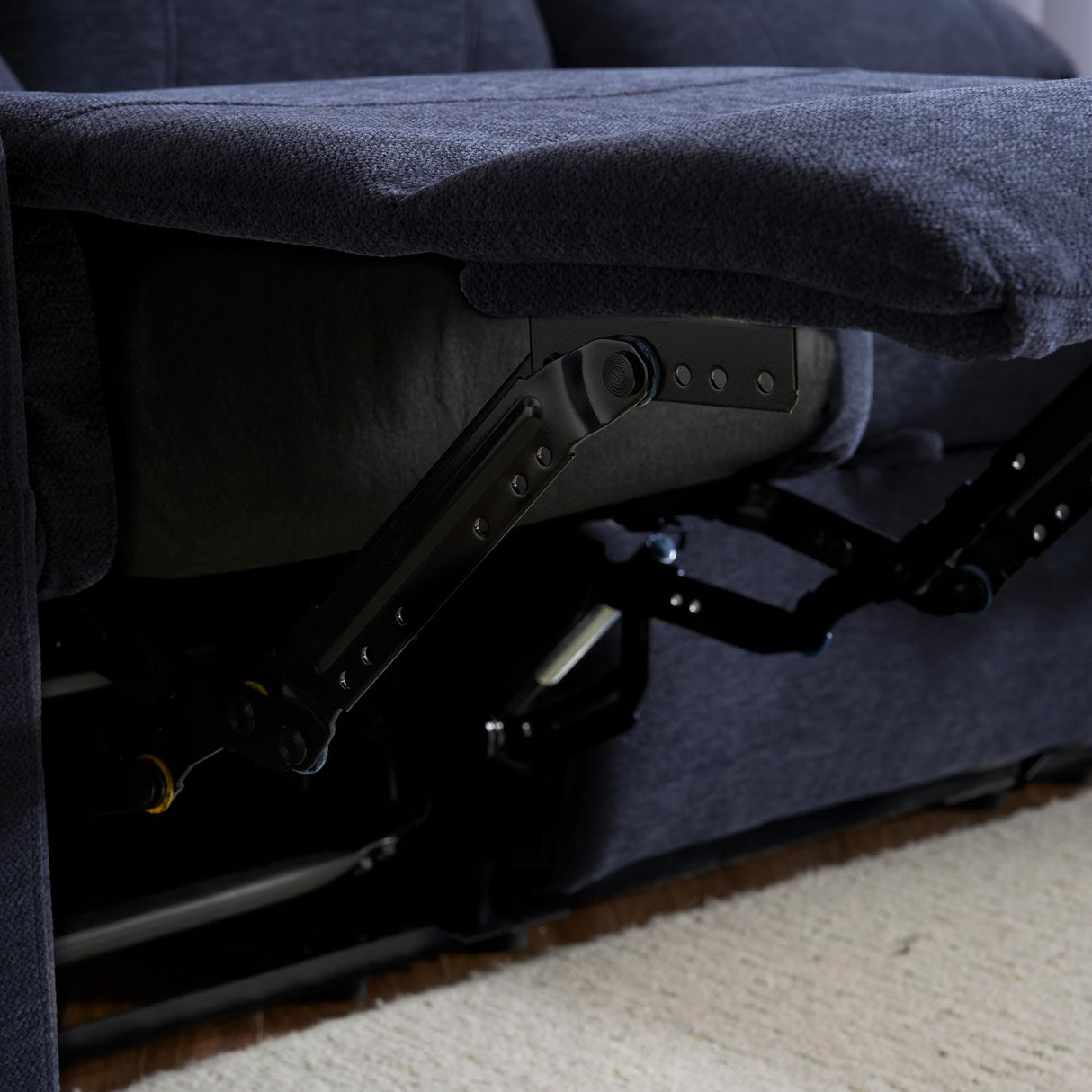 75'' Manual Reclining Sofa with Storage Drawer, 3 Seat Wall Hugger Recliner Couch with Cup Holders, Side Pockets, Chenille Fabric, Compact 3-Person Recliner for RV, Living Room, Apartment (Blue) LURVIA