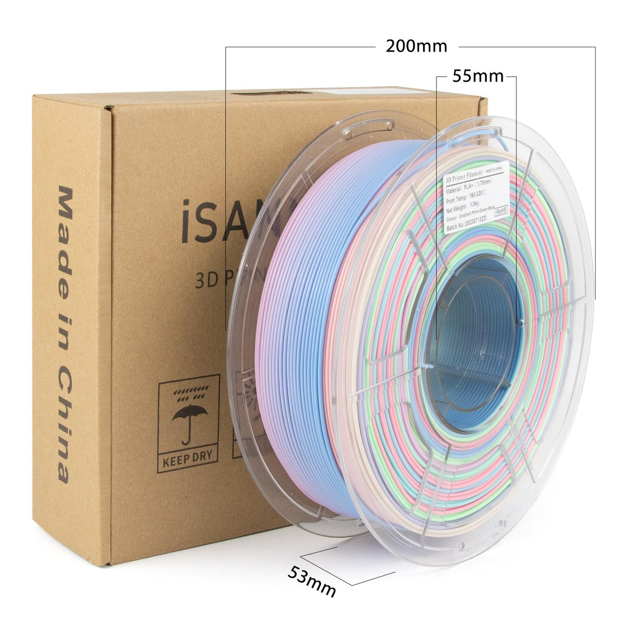 iSANMATE Rainbow PLA Filament 1.75mm, 3D Printer Filament Matte Color Changing PLA, Pink Green Blue Multicolor Filament, Fast Color Change 3D Printing Filament, 1KG iSANMATE
