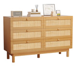 Bliss Homey 6 Drawer Dresser for Bedroom, Rattan Natural Wooden Dresser, 48" Wide Boho Chest of Drawers, Double Dresser with Wood Storage Organizer for Closet, Living Room, Hallway Bliss Homey