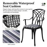 Lokingrise Outdoor Bistro Set 3 Piece Outdoor Bistro Table and Chairs Set Table with Umbrella Hole, Cushions, Cast Aluminum Patio Furniture for Porch, Backyard, Garden, Black Lokingrise