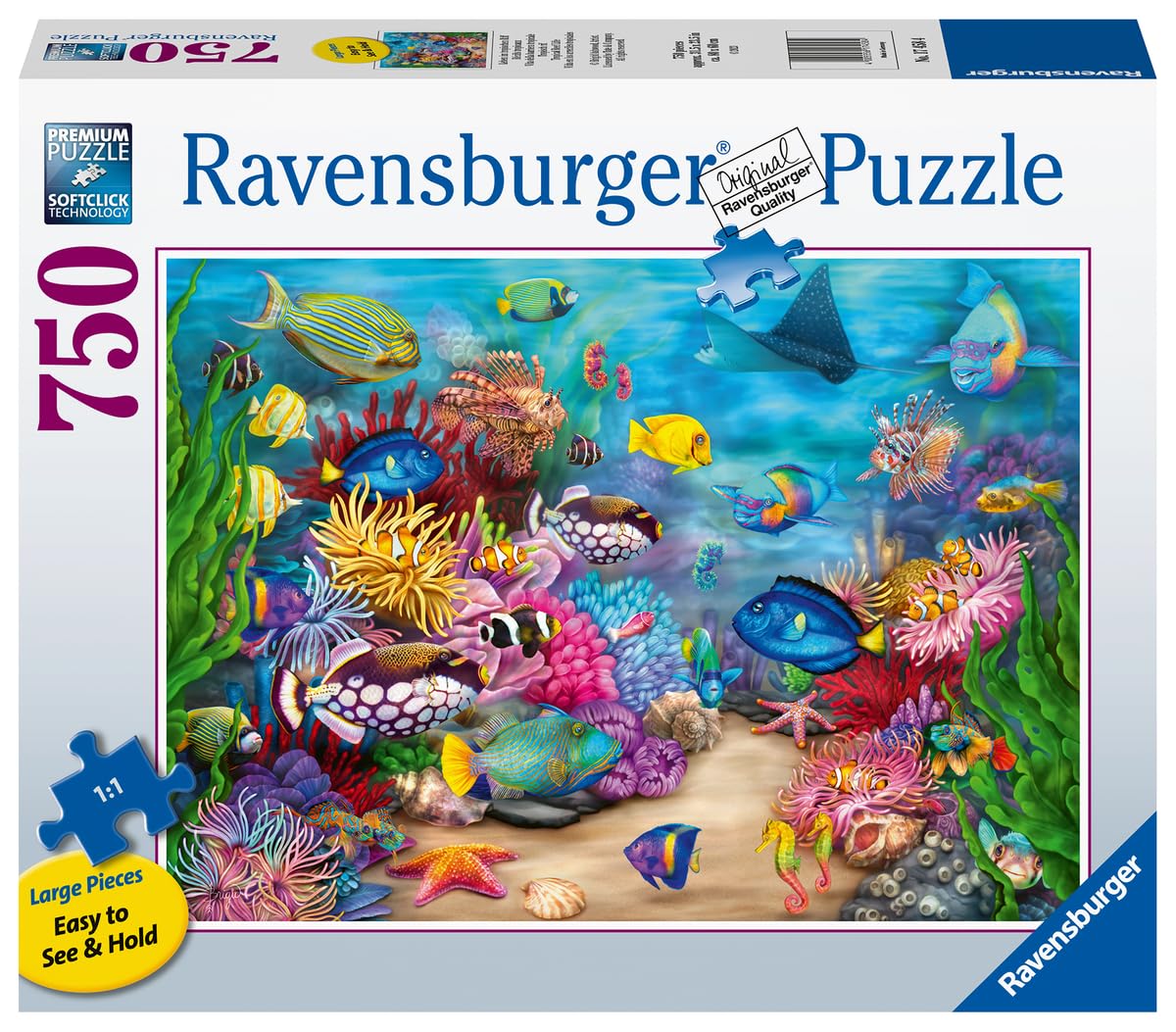 Ravensburger Tropical Reef Life | 750 Piece Large Format Jigsaw Puzzle | Ideal for Adults and Kids | Unique Softclick Technology Durable and Glare-Free | FSC Certified Ravensburger