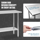 Hally Stainless Steel Table for Prep & Work 18 x 48 Inches, NSF Commercial Heavy Duty Table with Undershelf and Galvanized Legs for Restaurant, Home and Hotel HALLY SINKS & TABLES H