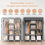 VTRIN Portable Closet Wardrobe for Hanging Clothes with 2 Hanging Rods and 8 Storage Organizer Shelves,Sturdy Large Wardrobe Closet for Bedroom Free Standing Clothes Rack with Cover,Grey VTRIN