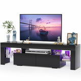 JUMMICO TV Stand with LED Lights, Modern Entertainment Center Media and Open Shelf Console Table Storage Desk with 1 Drawer and Remote Control 20 Color LED Lights up to 70 Inch TV (Black) JUMMICO