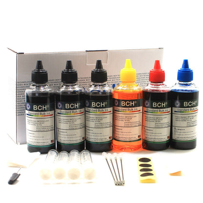 BCH Printer Ink Compatible to Refill All Canon Printers: MG PG 240 243 245 CL 241 244 246 XL Inkjet Cartridge - Bulk Standard Grade 100 ml x 6 (Total 600 ml)