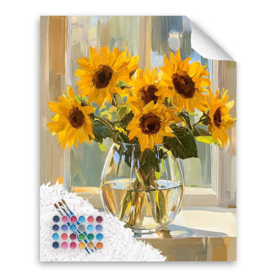 Sunflower Paint by Number, Sunflowers Paint by Numbers Kit for Adults, Flowers Canvas Wall Art, Floral Acrylic Painting, Home Wall Decor - Sunflower Flower(16x20inch, No Frame)