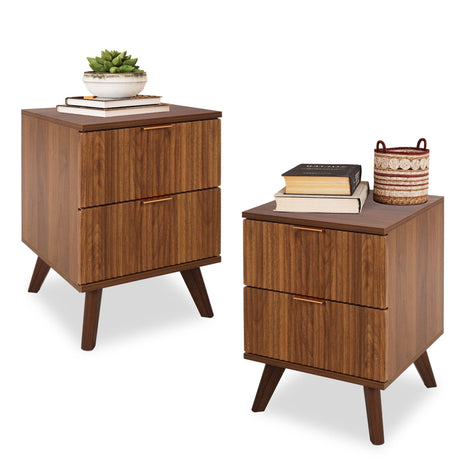 XUZENEST Fluted Nightstand Set of 2, Mid Century Modern 2 Drawer Dresser for Bedroom, Small Dresser Night Stand Side Table End Table with Wood Fluted Drawer Storage for Bedroom Closet(Walnut) XUZENEST