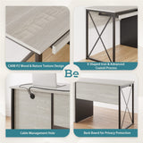 Bestier Office Desk with Drawers, 55 inch Industrial Computer Desk with Storage, Wood Teacher Desk with Keyboard Tray & File Drawer for Home Office, Wash White Bestier