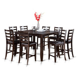 East West Furniture FAIR9-CAP-LC 9 Piece Counter Height Dining Set Includes a Square Kitchen Table with Pedestal and 8 Faux Leather Dining Room Chairs, 54x54 Inch, Cappuccino East West Furniture