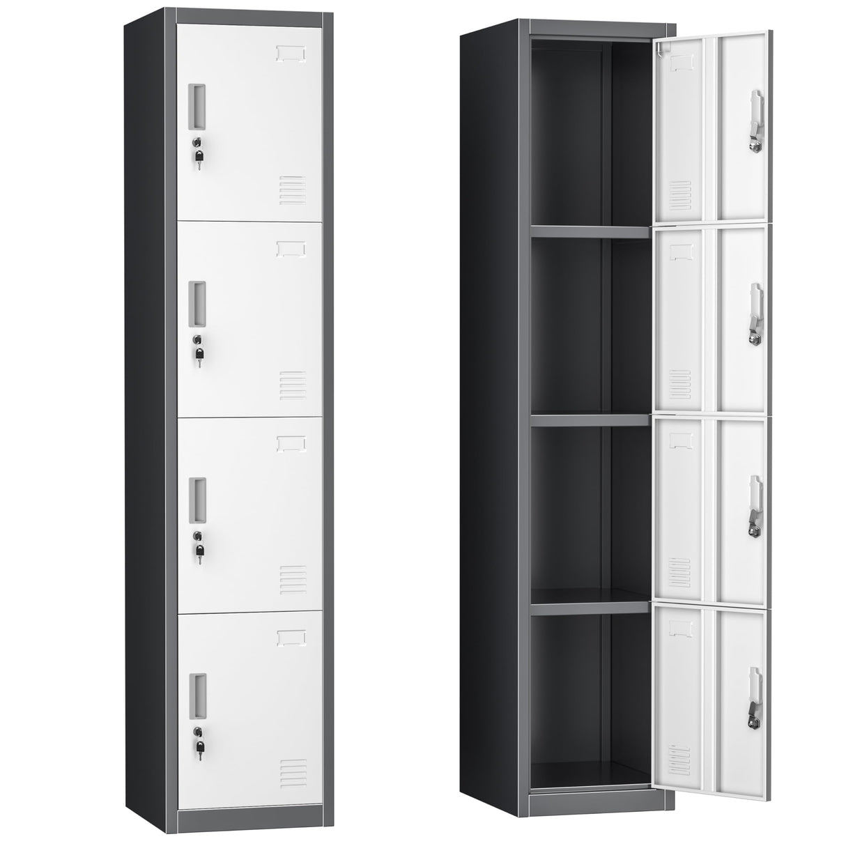 INTERGREAT Metal Locker for Employees with 4 Doors,(72") Steel Locker Storage Cabinet with 4 Tiers,Tall Office Storage Lockers for Home Office,School,Gym (Grey White) INTERGREAT