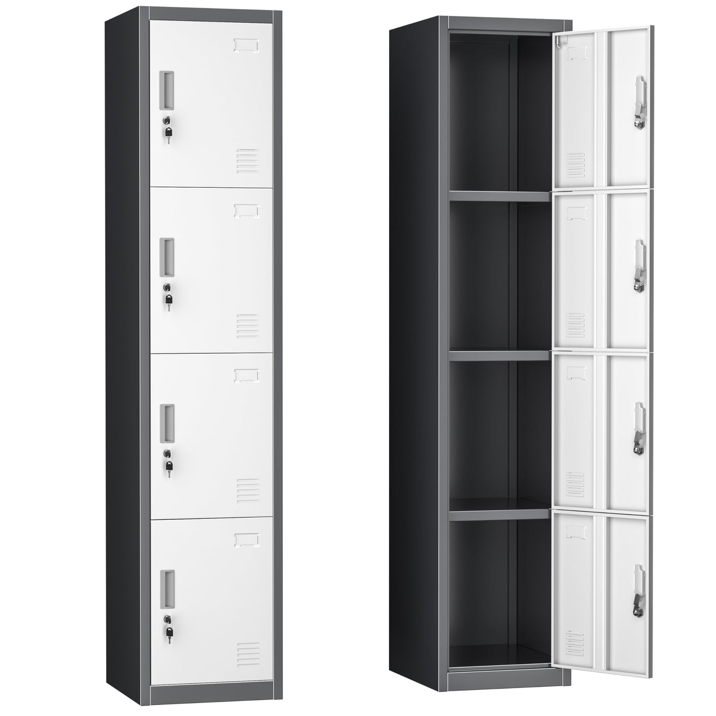 INTERGREAT Metal Locker for Employees with 4 Doors,(72") Steel Locker Storage Cabinet with 4 Tiers,Tall Office Storage Lockers for Home Office,School,Gym (Grey White) - WoodArtSupply