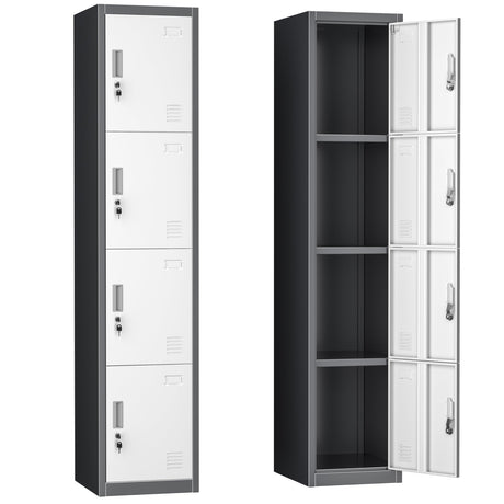 INTERGREAT Metal Locker for Employees with 4 Doors,(72") Steel Locker Storage Cabinet with 4 Tiers,Tall Office Storage Lockers for Home Office,School,Gym (Grey White) INTERGREAT